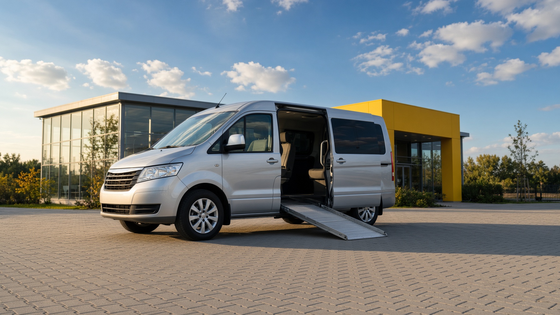 Ein umgebauter VW-Bus rollt aus der Werkstatt des Autohauses Mosig ins Licht.